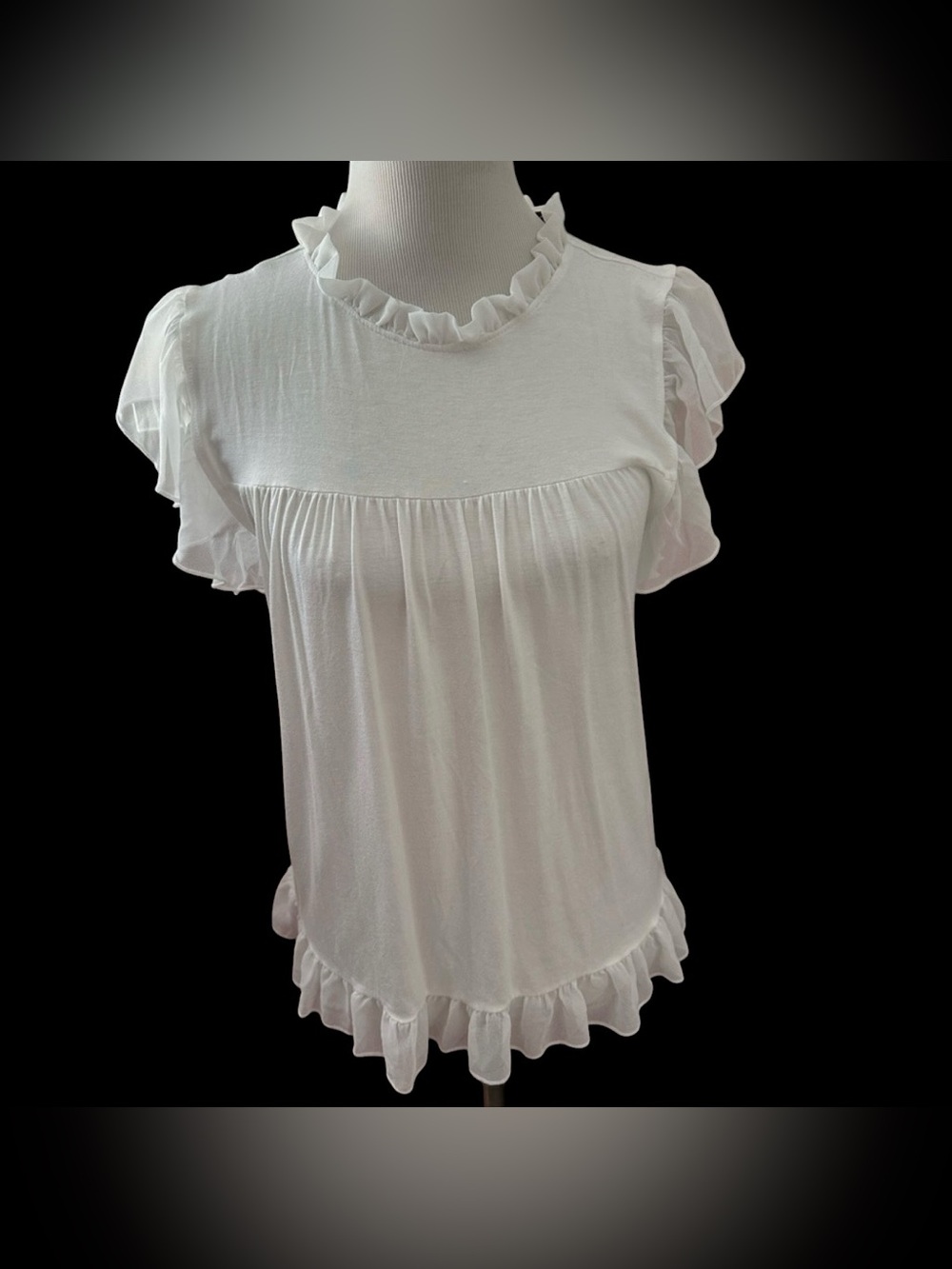 Women’s White Ruffle Sleeve Blouse with Tie Back